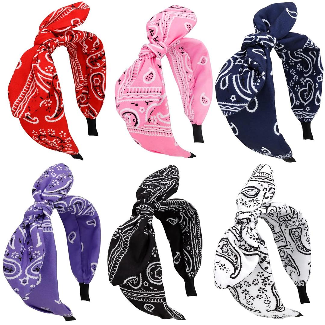 Jaciya Bandana Bow Headbands for Women Wide Headband Bunny Ears Headband Girls Hair Accessories (Bandana-Blue,Purple,White)