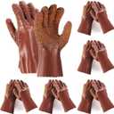 6 Pairs Sewer Snake Gloves Non Slip and Reusable PVC Sewer Abrasion Resistant Drain Cleaning Waterproof Safety Plumbing Snake Gloves for Men Women Plumber Tools (Brown)