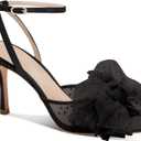 Coutgo Womens Bow Tie Heels Sandals Slingback Peep Toe Wedding Heels Mesh High Stiletto Heel Summer Cute Wedding Bridal Shoes (10, Black)