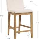 Nathan James Gracie Modern Counter Height Bar Stool with Back, Counter Stool Upholstered Chair with Natural Flax White Fabric and Brushed Wooden Legs, Natural Flax/Brown, Set of 2