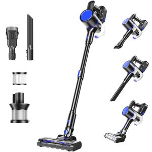 OLIXIS Cordless Vacuum Cleaner, Rechargeable Upright Cleaner with Flexible Steering, Extendable Wand, LED Headlight, 3 Brushes & Wall Mount, Handheld Vacuum for Hardwood Floor Home Cleaning