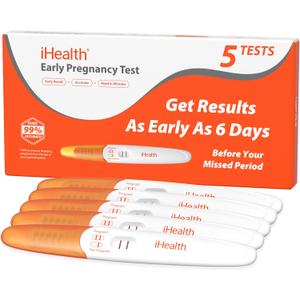 iHealth Pregnancy Test 5-Pack Value Kit - Ultra Sensitive Early Detection(10mIU/mL) - Over 99% Accurate Early Pregnancy Test - Multi-Pack Pruebas De Embarazo for Reliable Home Tracking