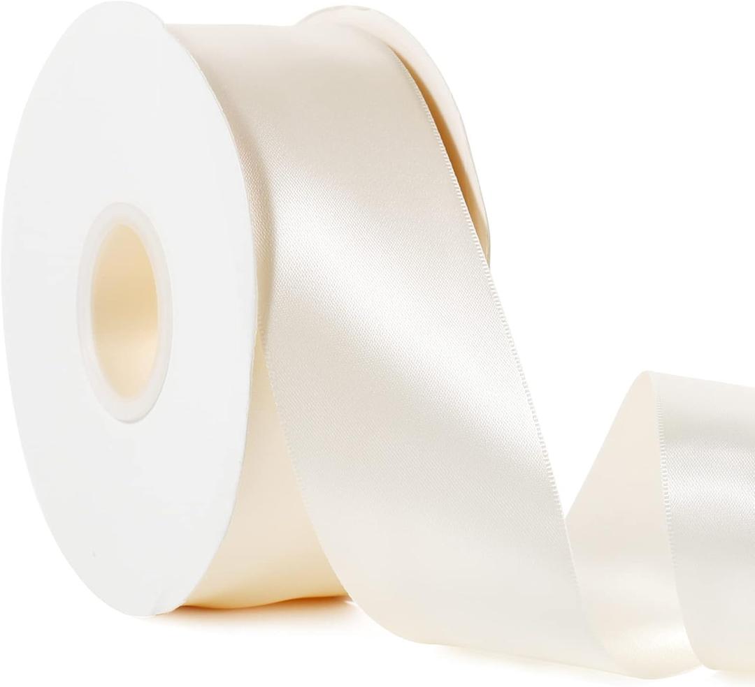 Cream White 2" X 50 Yards Solid Color Satin Ribbon, Double Faced High Density Polyester Fabric Ribbon for Gifts Wrapping, Wedding, Party, Crafts, Hair Bows, Home DIY Decor Ornaments