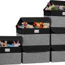 Bagnizer Small 8 Quart Linen Fabric Foldable Storage Bin Cube Organizer Basket with Lid & Handles, Collapsible Decorative Box Container for Home, Dorm, Closet, Black & Gray, 10"x8"x6", 6-Pack