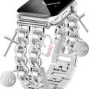 Silver Watch Bands for Women Compatible with Apple Watch Band 38mm 40mm 41mm 42mm (S11/10) Adjustable Unique Charms Metal Strap Cowboy Chain Bracelet for iWatch Series 11/10/9/8/7/6/5/4/3/2/1/SE