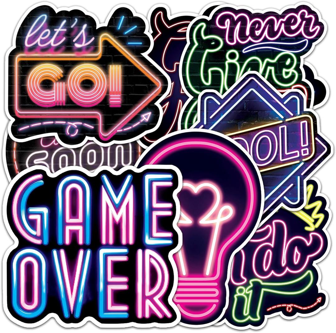 2 x Motivational Neon Sticker 8 Pcs (Large Size) Vinyl Stickers Laptop Waterproof Decal for Car Bumper Water Bottle Notebook Luggage Window Birthday Decorations - Size 4 Inches