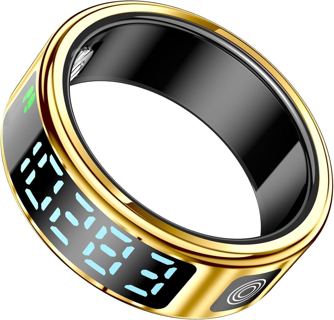 Smart Ring for Men Women Health Ring Heart Rate Monitor Blo-Oxy Fitness Tacker Ring Sleep Monitor Calories Step Counter Waterproof Gesture Remote Control Compatible with iOS Android Phones (#10(Inner circ2.46in))