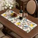 Canvas Embroidered Table Runner - 13"x 48" Coffee Table Runner for Living Room Boho Tablerunner for Dining Room Washable Farmhouse Kitchen Island Counter Decor Housewarming Gift, Lemon Bird