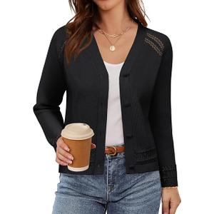 GRACE KARIN Womens Long Sleeve Zip Up Cardigan Sweaters Lightweight Fall Fashion Sweater Jacket Knitted Fall Clothes Large, Black 