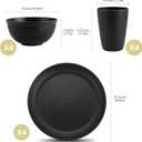 Anbte Plastic Camping Plates and Bowls Set, 12pcs Unbreakable Camping Dinner Set for 4, Reusable, Microwave & Dishwasher Safe Dinner Set, for Kitchen Outdoor Travel Picnic, white gray dark gray black