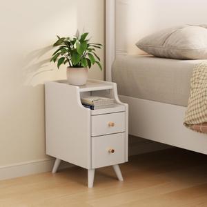 AQIMUELE Small Nightstand with Drawers, Solid Wood Bedside Table, Narrow Walnut Nightstand for Bedroom (15.74''D*11.81''W*19.68''H, 1 Pc(white))