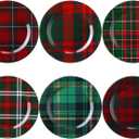 Christmas Plates Dinnerware Set 9 Inches Christmas Plaid Plates Holiday Plate Xmas Tableware Dessert Plate Christmas Party Supplies, 6 Assorted Designs(Classic Plaid)
