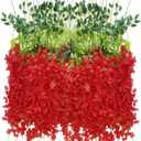 Artificial Wisteria Hanging Flowers Fake Wisteria Flower Garland Silk Vines Rattan Decor for Home Wedding Arch Wall Garden Greenery Bedroom Outdoor Office Party Decoration (12, Red)