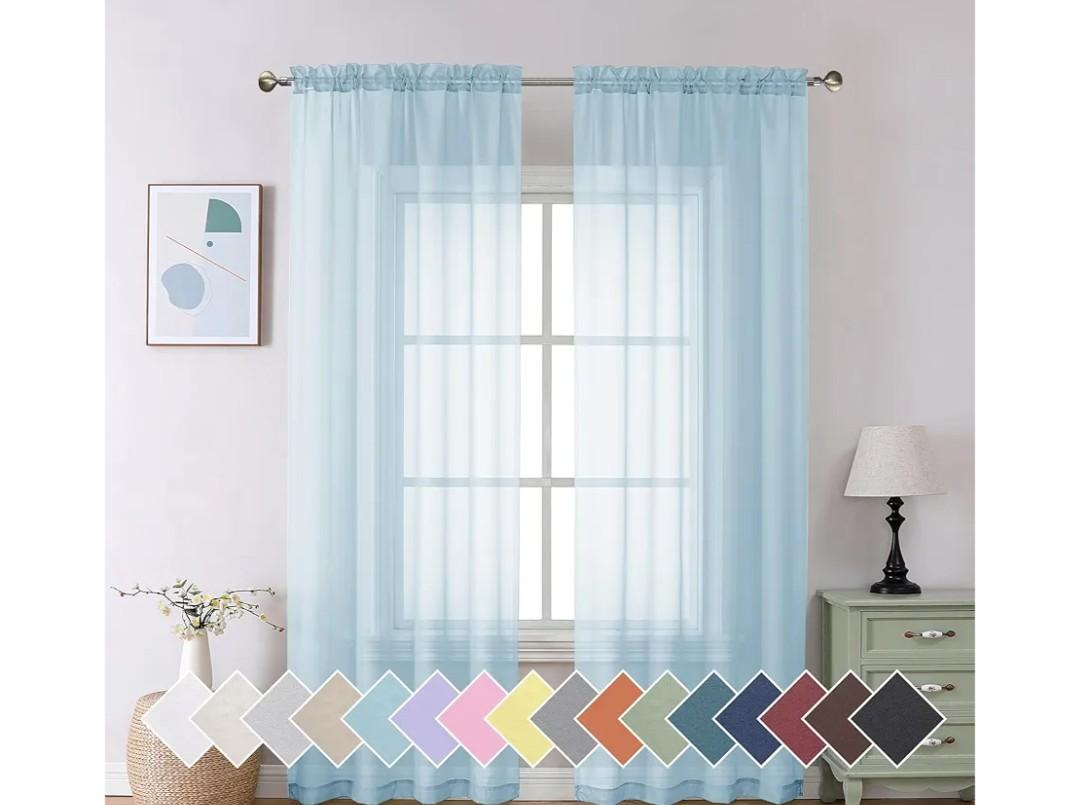 Aiyufeng 2 Pack: Basic Sky Blue Sheer Curtain Drapes 84 Inch Length 2 Panels for Living Room, Light Filtering Voile Drapes for Bedroom, Patio, Sliding Door, Each 40" W x 84" L