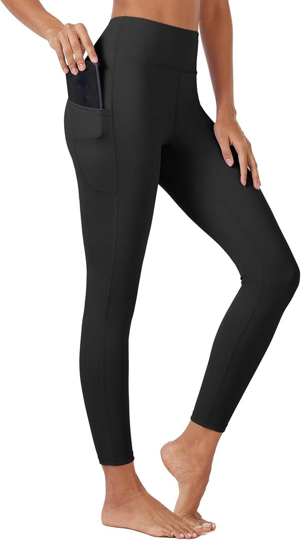 MAGCOMSEN High Waist Leggings with Pockets 7/8 Tummy Control Workout Athletic Gym Exercise Black Yoga Pants, Size: M