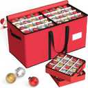 Kesfitt Christmas Ornament Storage Box with 8 Trays,Christmas Storage Container with Dividers Fits 128 Holiday Ornaments Decorations,Double Zipper,Large Xmas Organizer with Pockets (Red)