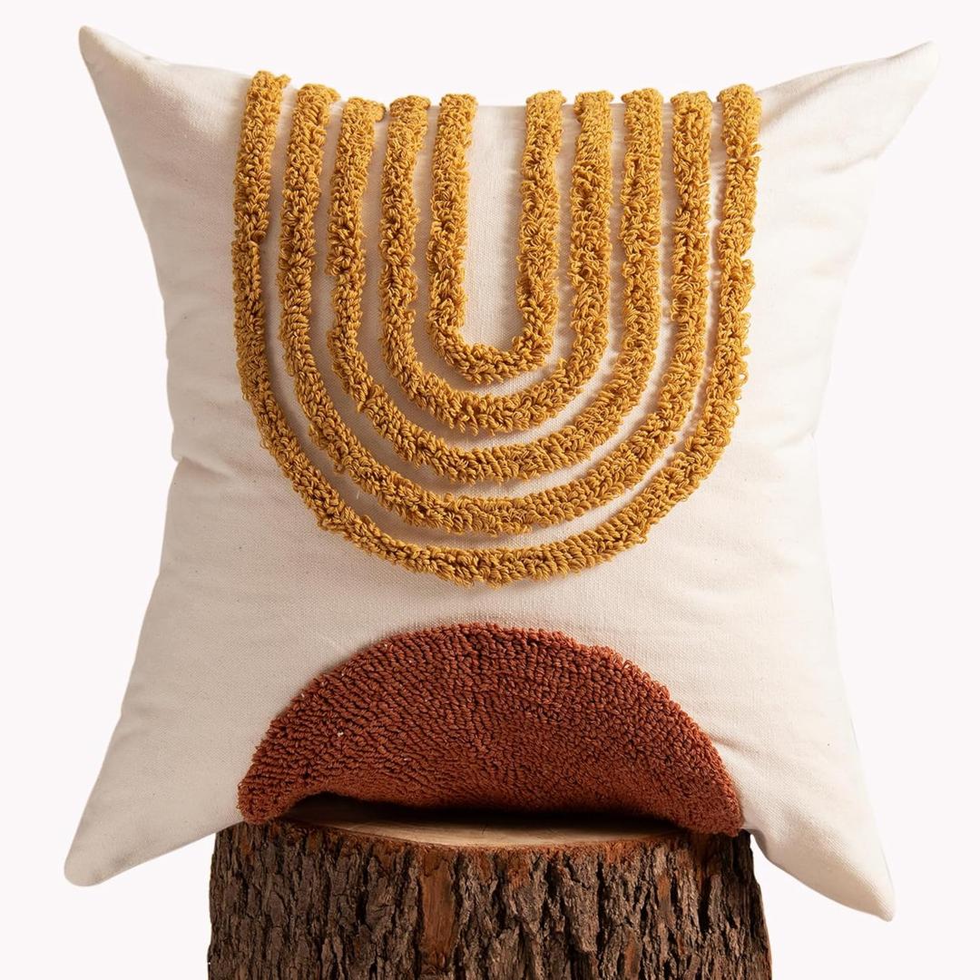 lifein 18x18 Pillow Covers-Throw Pillow Cover Tufted Boho Jacquard Pillow Covers Farmhouse Decorative Pillow Cover Pillow Cases for Gift Couch Sofa Bed Chair Living Room Home Decor (C-cr716(1 Pack Without Pillow Insert))