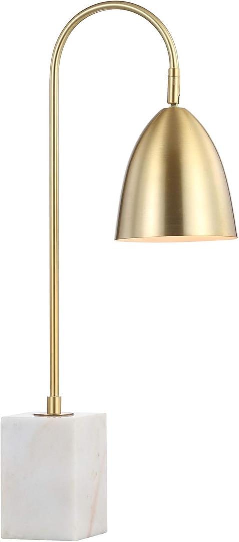 JONATHAN Y 26" Brass Gold Arched Metal Table Lamp with White Marble Base, Modern Glam Desk Lamp for Living Room, Bedroom or Home Office, LED Bulb Included JYL1092A