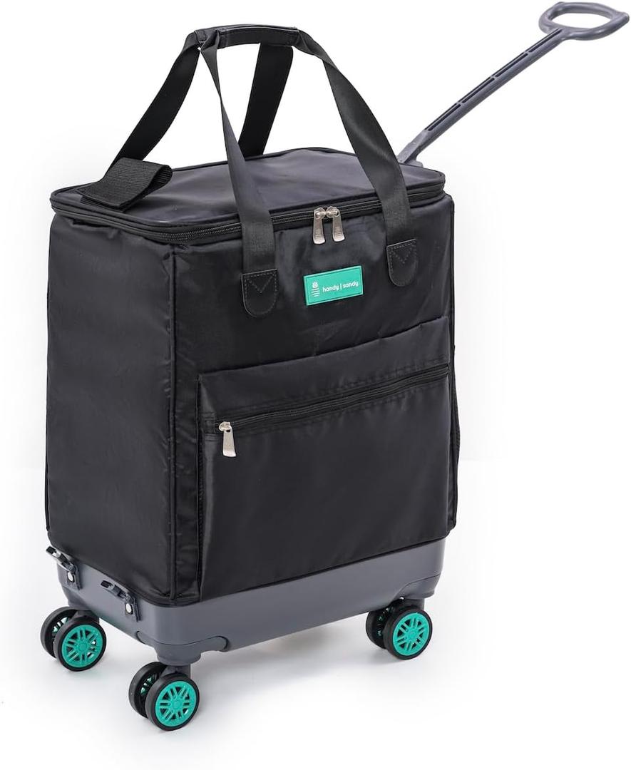 Handy Sandy Haul-It Foldable Rolling Tote – Patented Heavy-Duty Utility Bag with 8 Spinner Wheels, – Reusable Grocery Cart, Laundry Carrier, Travel Tote, Commuter Bag for Shopping & More- Green