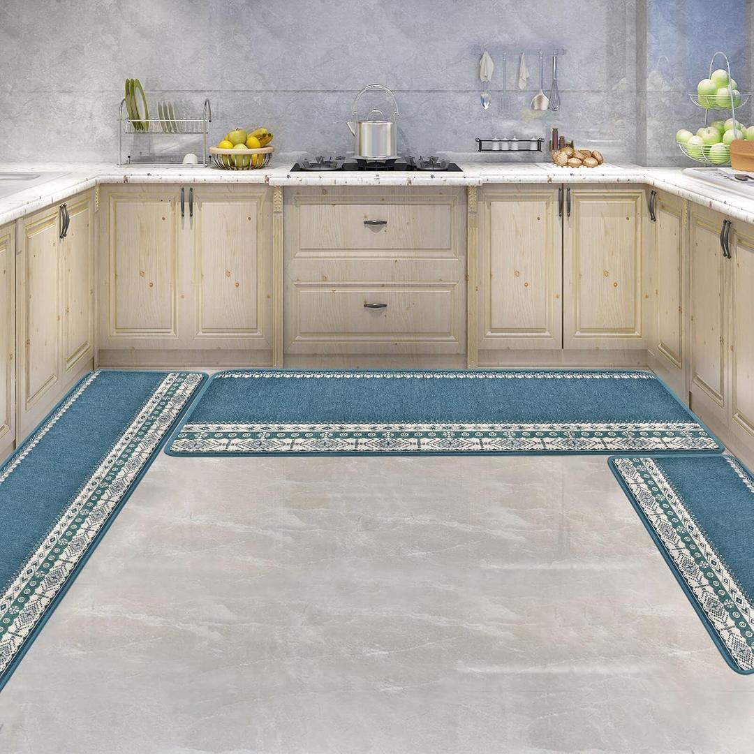 OctBird Washable Kitchen Mats, Kitchen Rugs and Runners Set of 3, Non-Slip Kitchen Runner Carpet, Non-Skid Standing Floor Mat for Hallway, Laundry, Bathroom, in Front of Sink,20x32in+20x47in+20x59in