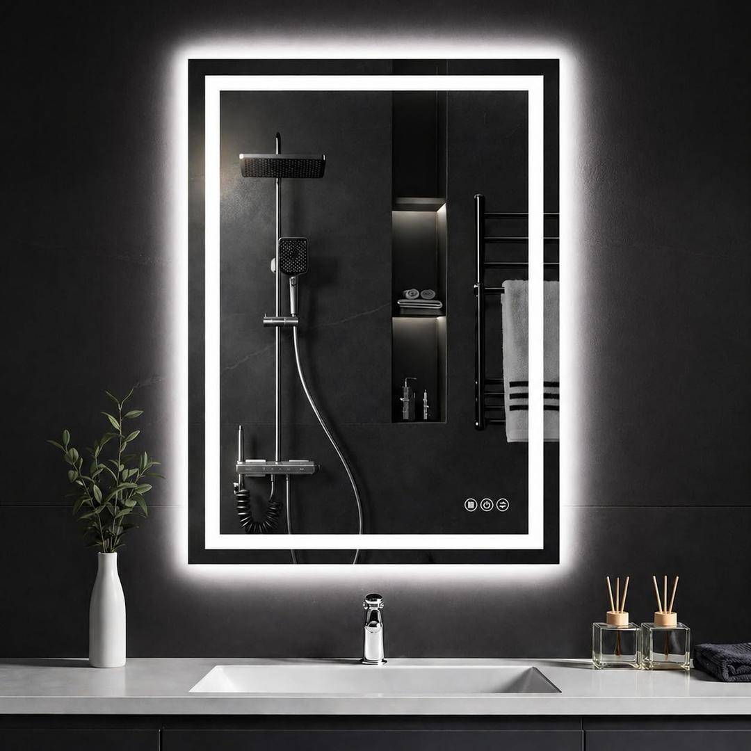 30"x 36" LED Bathroom Mirror with Lights, Backlit & Front Lit, Stepless Dimmable, Anti-Fog, 3 Colors Led Mirror, Wall-Mounted Vanity Mirror, Memory Function, Tempered Glass, Shatter-Proof