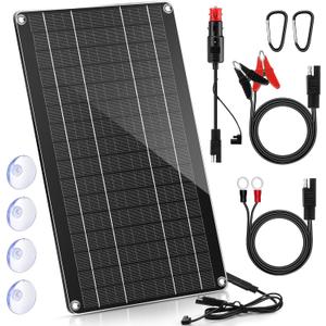 Saillong 10W 12V Solar Car Battery Charger Maintainer, Waterproof Solar Panel Portable Solar Trickle Charger with Cigarette Lighter Plug Alligator Clip for Car Motorcycle Boat Marine RV