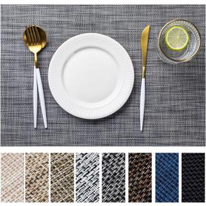 LEXMORE Placemats Set of 8 Vinyl/Plastic Woven Place Mats for Kitchen Table Indoor/Outdoor Washable Placemat Wipeable Dining Table Mats(Dark Gray)