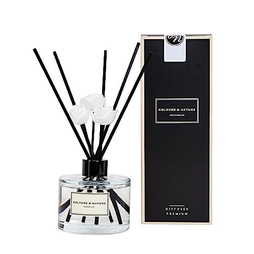 CULTURE & NATURE Reed Diffuser Set 6.7oz (200ml) Vanilla Scented Diffuser with Sticks Home Fragrance Reed Diffuser for Bathroom Shelf Decor
