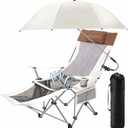 Yuntau Single Reclining Camping Chair with Removable Umbrella Folding Camp Chair for Outdoor(White)