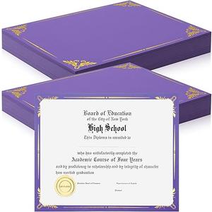 Fainne 100 Pcs Certificate Holder Foil Border 8.5 x 11 Inch Single Sided Award Certificates Cover for Letter Size Cardstock Document Paper Diploma Graduation School Marriage Supplies(Purple)