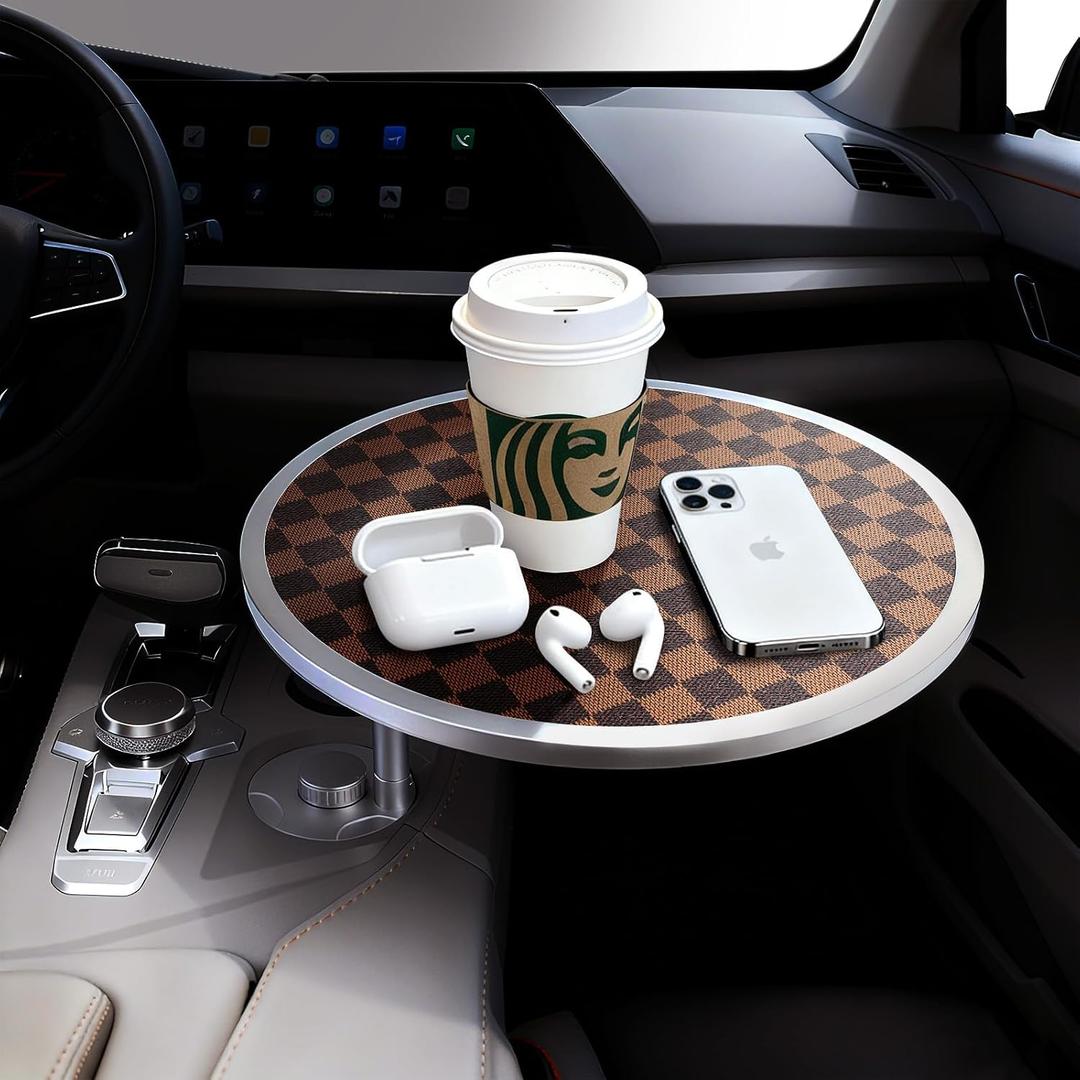 Car Tray Table & Car Desk for Laptop with 2 Risers and Anti-Slip Pad, 360 Rotating Cup Holder for Working and Eating Compatible with Tesla Model 3/Y/S, Ford F150/Explorer/Maverick & Most Vehicles/EV