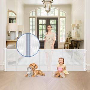 Reinforced 90 Inch Wide Retractable Baby Gates for Doorways Extra Wide Outdoor Retractable Gate for Dogs Reinforced Bottom to Prevent Crawling Through Mesh Baby Gate Long Dog Gates Indoor Extra Long (White)