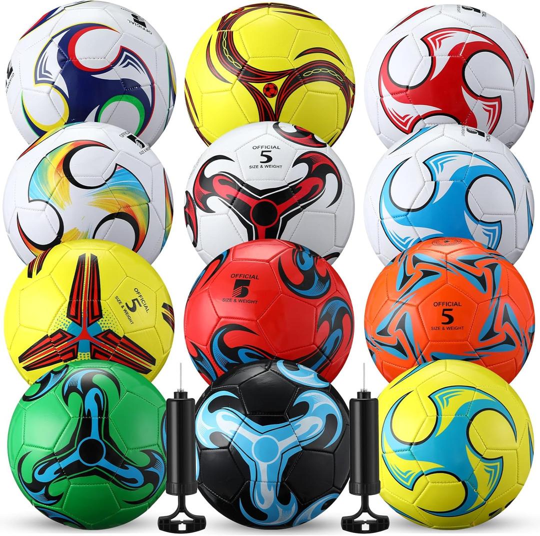 12 Pcs Bulk Soccer Balls with 2 Pump Official Size Deflated Soccer Ball Football for Indoor Outdoor Game Sports Training Adult Players Birthday Gift
