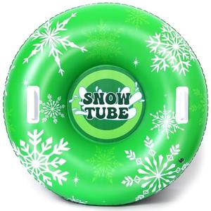 Snow Tube 36" Inflatable Snow Sled for Adult Thickened Heavy Duty Hard Bottom Sleds with Handles Outdoor Winter Toys for Outdoor Sledding Sports Gift Supplies (Green Snowflake) 36"L x 36"W x 36"H