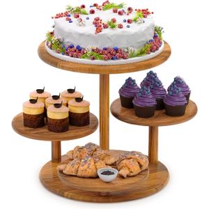 HURZMORO 4 Tier Round Cupcake Tower Stand for 50 Cupcakes, Wood Cake Stand with Tiered Tray Decor, Farmhouse Tiered Tray Decor, Cupcake Display for Birthday Graduation Baby Shower Tea Party
