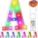mooncow Rechargeable Light Up Letters,Colorful Marquee Letters with Remote,Gift Wrap Gifts,Bedroom Home Bar Party Decor (A)