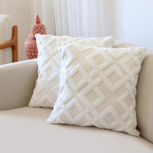HAMUR Pack of 2 Boho Beige Decorative Throw Pillow Covers, 20x20 inches  Soft, Durable Cushion Covers for Sofa, Couch, Living Room, Bedroom  Bohemian Style Mila Design,Ecru