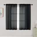 Black Sheer Curtains for Bedroom Living Room 45 Inch Length 2 Panels, Soft Airy Light Filtering Small Kitchen Window Curtains, Rod Pocket Short Curtain Drapes, Black, 42" Wx45 L Inches