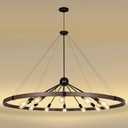 59'' Large Rustic Dining Room Light Fixture, 12-Light Farmhouse Wagon Wheel Chandelier, Industrial Round Chandeliers for Entryway Living Room, Vintage Rust and Black Finishe