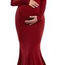 Glampunch Off Shoulders Maternity Dress Long Sleeve Ruched Maternity Gown Baby Shower Photography Pregnant Dress (Small, Wine Red)