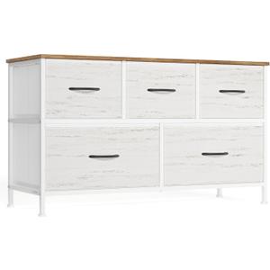 SONGMICS Dresser for Bedroom, Wide Dresser with 5 Fabric Drawers
Chest of Drawers with Steel Frame, for Closet & Entryway, Rustic White and Honey Brown, BELLAH Collection ULGS322WJ02S