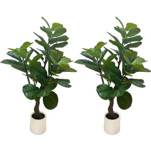 3.6FT Artificial Fiddle Leaf Fig Tree with White Pot, 2 Pack Faux Plant Indoor Outdoor Fake Tree for Home, Office, Living Room Decoration