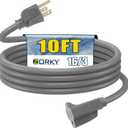 Zorky 10ft Outdoor Extension Cord for Christmas Decorations - 16/3 Heavy Duty SJTW Waterproof Gray Electrical Cable with 3 Prong Grounded Plug for Safety, Great for Lawn and Major Appliances