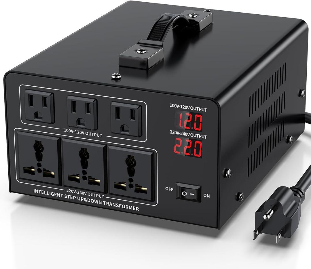 8000W Voltage Converter Transformer Step Up 110V/120V to220V/240V or Step Down 220V to 110V AC Power Converte, Circuit Breaker Protection, 3 US sockets, 3 Universal sockets, LCD Display
