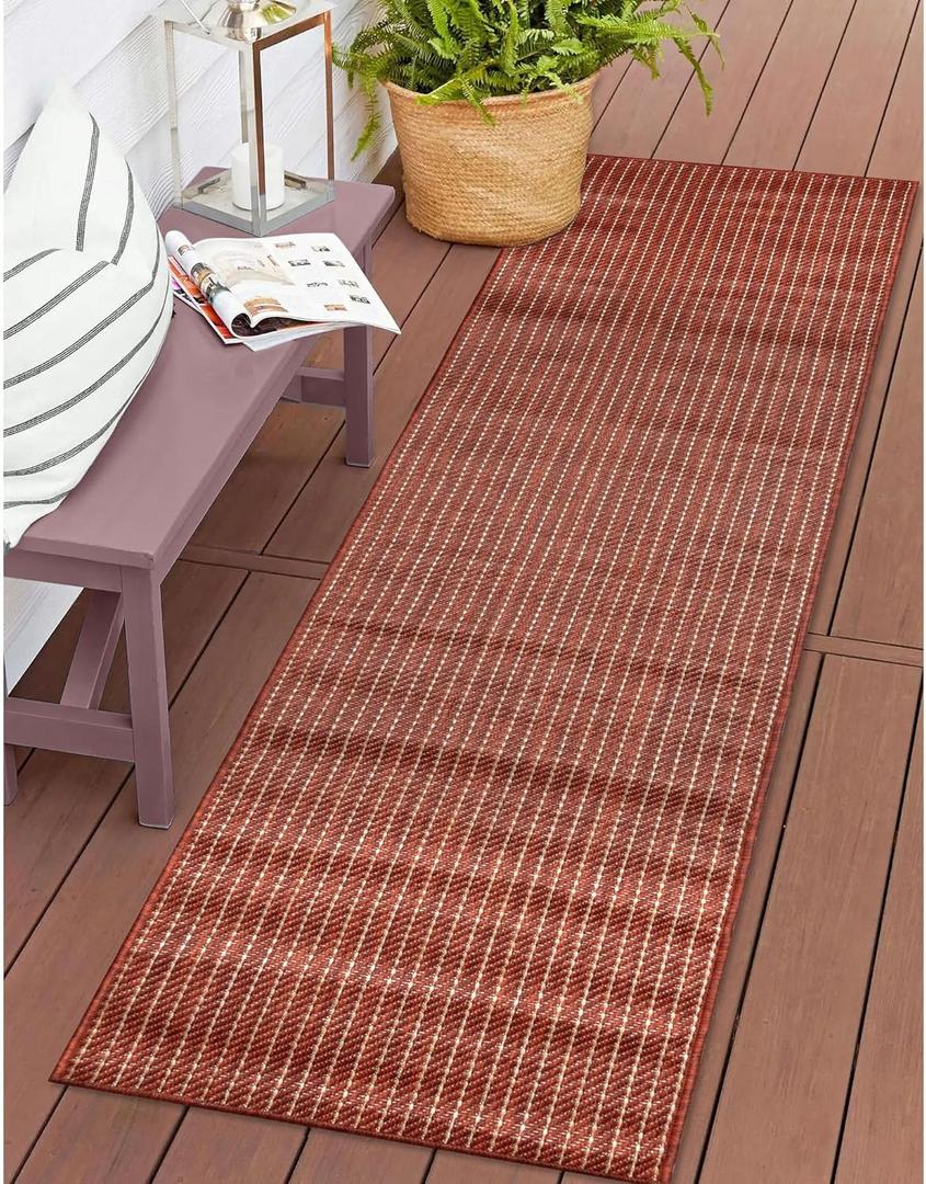 Liora Manne Carmel Indoor/Outdoor Power Loomed Synthetic Blend Low Profile Area Rug - Transitional Stripe Global Colorful (Texture Stripe Chili) (1'11" x 4'11") (1'11" x 4'11" (Runner))