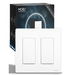 MOES Zigbee 3 Way Double Light Switch, 2 Gang Smart Wall Switches Single Pole, Require Neutral Wire, Support Remote Control, Compatible with Alexa/Google Assistant