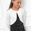 BlackButterfly Girls Long Sleeve Sparkle Cardigan Childrens Kids Bolero Shrug (13-14 Years, White - Holographic Sparkle)