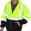 sesafety High Visibility Safety Sweatshirt for Men, Class 3 Reflective Zippered Hooded Sweatshirt, Hi-Vis Safety Hoodie with Black Bottom (Large, Yellow-204)