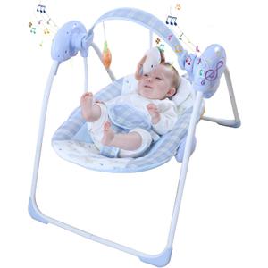 Portable Baby Swing for Infants, Compact & Foldable Infant Swing with 5-Speed Swing, Music, Timer, Cushioned Seat, Battery Operated, 0-9 Months 6-20 lbs, SG2401 (Blue)