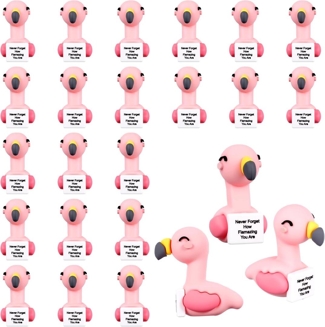 Gejoy 25 Pcs Mini Rubber Flamingo Toys Positive Gifts Mini Flamingos Decorations and Encouragement Birthday Motivational Gifts for Colleague Staff Teacher